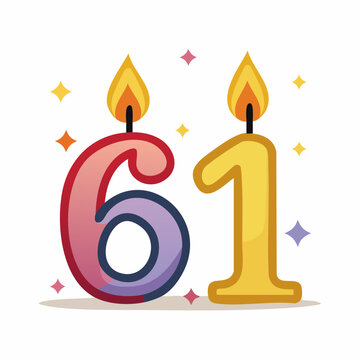 Birthday Candles Number 61 with Flames and Sparkles