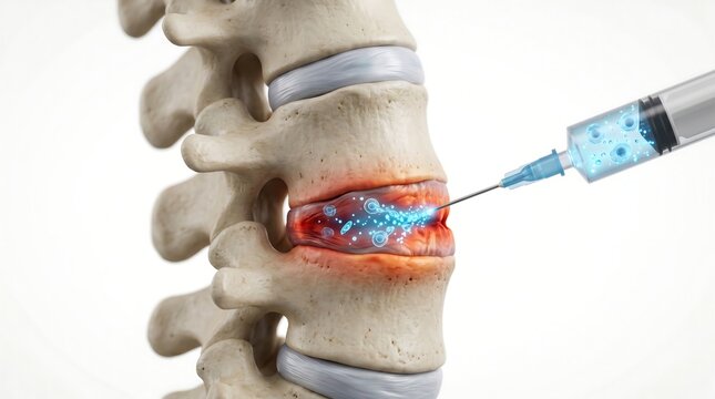 3D render of spinal disc injection for pain relief and treatment of herniated disc