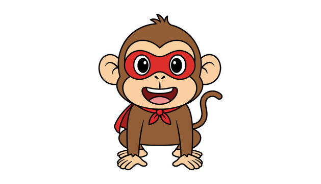 Cartoon monkey superhero with red mask and cape