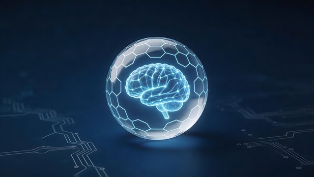 Brain in sphere with circuit patterns