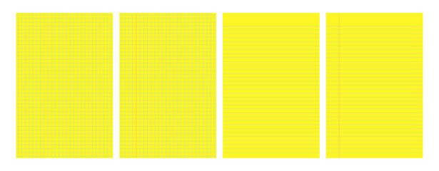 Set of yellow legal pad pages with lined or grid designs © dniprodd