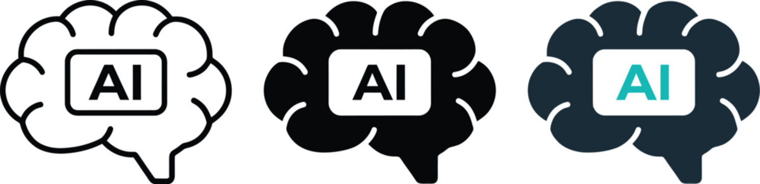 Artificial Intelligence AI Brain Icon Set for Tech Startups and Machine Learning Software