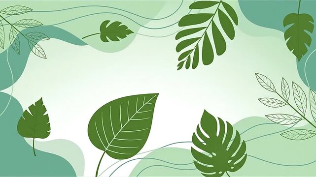 Abstract green leaf pattern on minimalist wavy background.