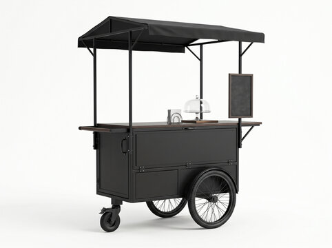 blank black street vending cart for mockup on white background