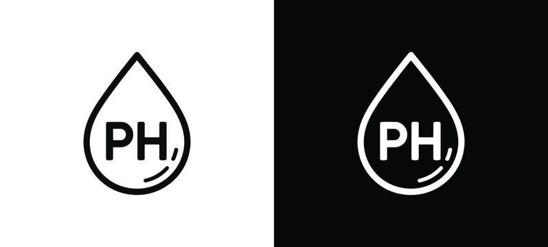 PH Level Symbol Icon: A minimalist icon representing pH levels in a water droplet. scientific symbol, chemical balance, liquid measurement, research tool, chemistry concept.