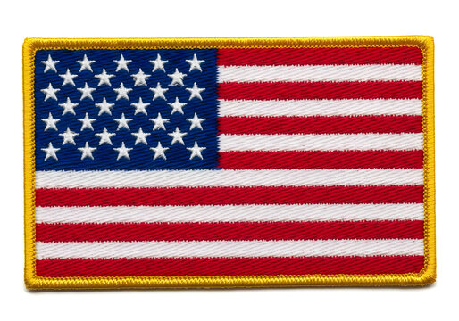 Embroidered american flag patch with stars and stripes on gold border