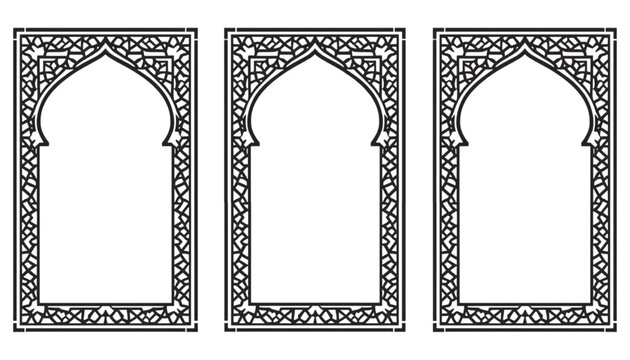 Decorative Islamic arch frames with intricate patterns create a visually appealing border for text or images.