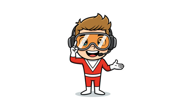 Smiling Cartoon Character Wearing Headphones and Orange Goggles