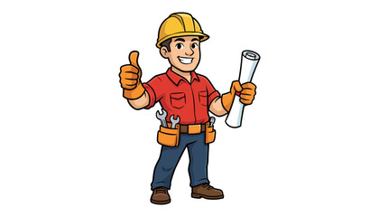 Smiling Construction Worker Holding Blueprints and Giving Thumbs Up © RashidStock