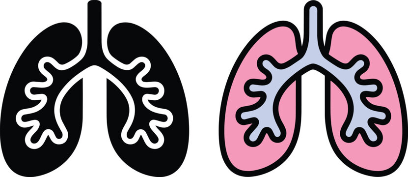 Human lungs anatomy icons set, medical biology healthcare symbol with bronchial tree, respiratory system organ and vital and internal in outline