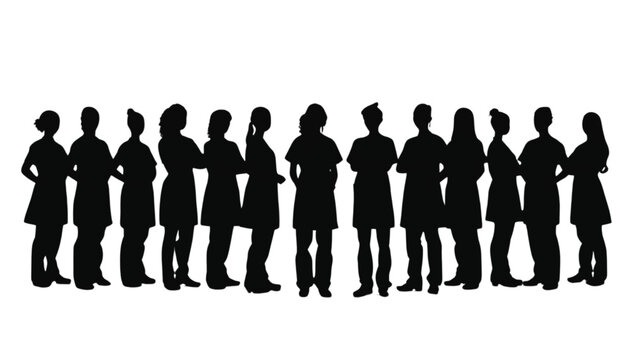 Diverse group of medical professionals in silhouette stands together with arms crossed, representing.