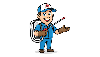 Fototapeta premium Cartoon man holding pesticide sprayer outdoors