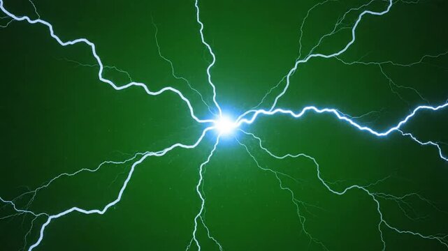 Bright blue electrical lightning bolts radiate from a central glowing point