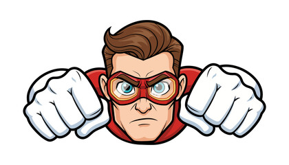 Angry superhero peeking with fists up © JubayedStock