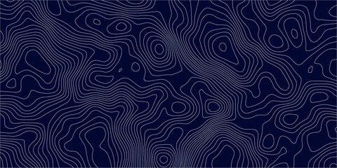 Abstract Dark Blue Topographic Contour Lines Background with Silver Elevation Curves, Geographic Terrain Relief and Modern Cartography Map Design Texture. © Hasan