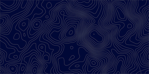 Abstract Dark Blue Topographic Contour Lines Background with Silver Elevation Curves, Geographic Terrain Relief and Modern Cartography Map Design Texture. © Hasan