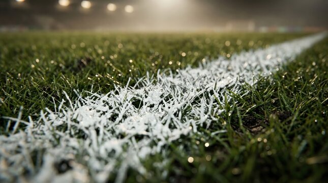 Bright white painted boundary line on a green soccer field