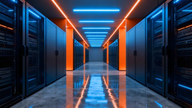 server room with neon lights