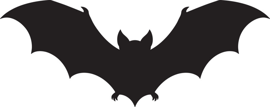 Black silhouette of a bat with outstretched wings against a white background, also transparent background