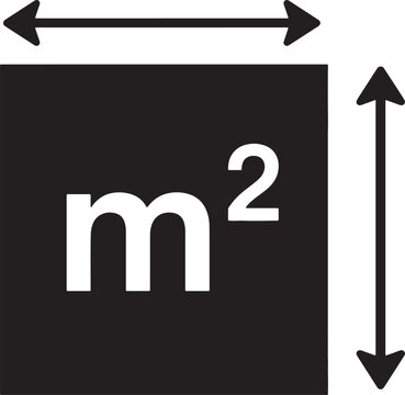 Black square with white "m&sup2;" and dimension arrows indicating measurement also transparent background