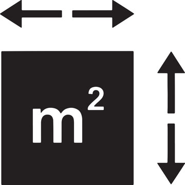 Black square with white "m&sup2;" and directional arrows indicating measurement also transparent background