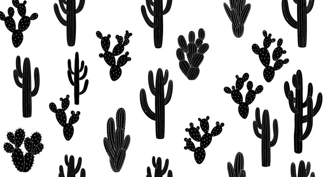Black Cactus Pattern Design