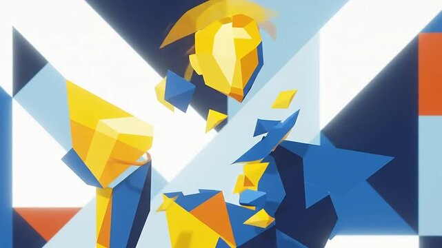 Abstract low poly human silhouette with geometric patterns.