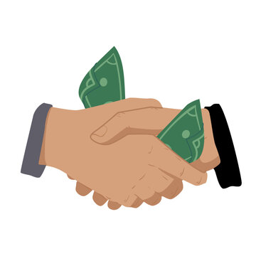 Corruption Handshake with Money, Bribery and Illegal Deal Vector Illustration