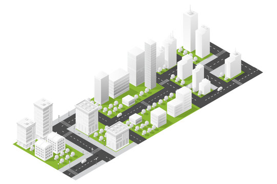 Isometric city landscape developing urban planning infrastructure layout