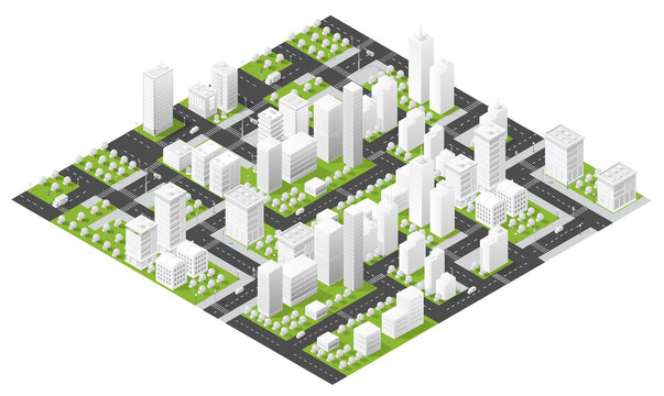 Isometric city landscape developing urban planning infrastructure layout