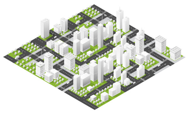 Isometric city landscape developing urban planning infrastructure layout