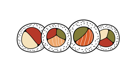 Hand Drawn Sushi Rolls Vector Illustration © huhiyart