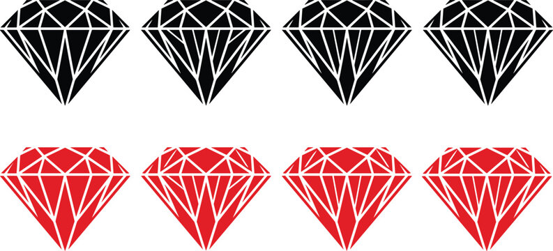 Vector illustration of stylized diamond shapes in black and red representing gemstone, abstract, and decorative themes