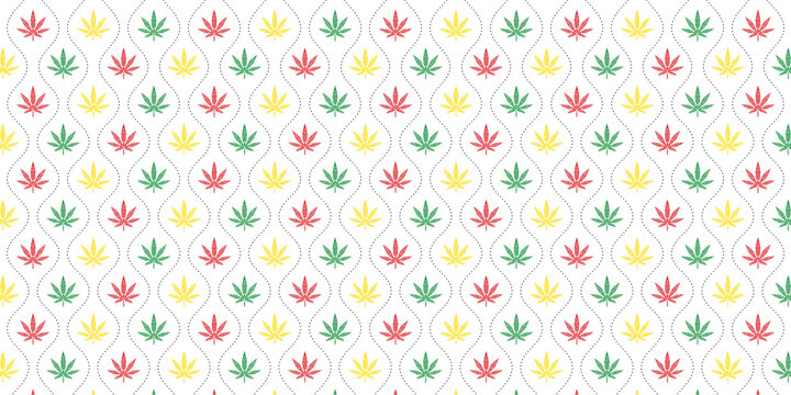 seamless pattern with cannabis sativa element in rasta colour (green, yellow, red)