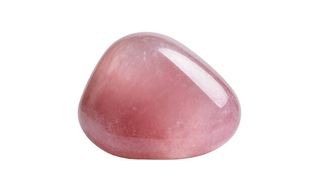 Isolated gentle pink polished natural quartz gemstone, smooth rounded healing crystal