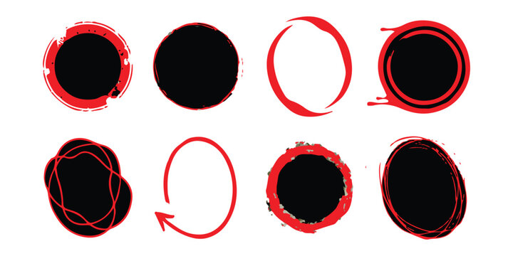 Set of hand drawn red circles and scribble frames for emphasis and highlighting text