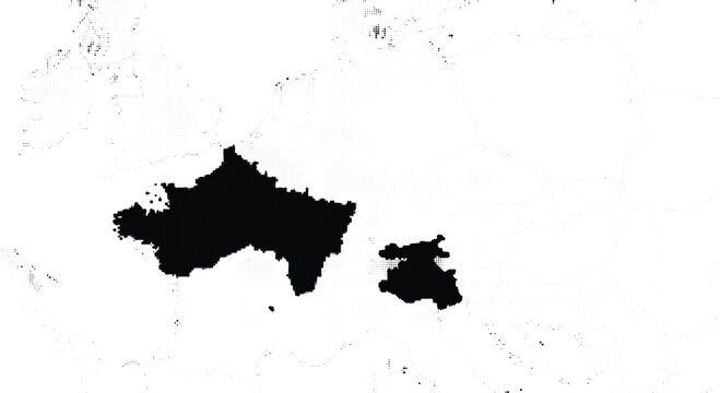 Abstract ink blot vector texture with irregular shapes and halftone dot gradient effect on transparent background.
