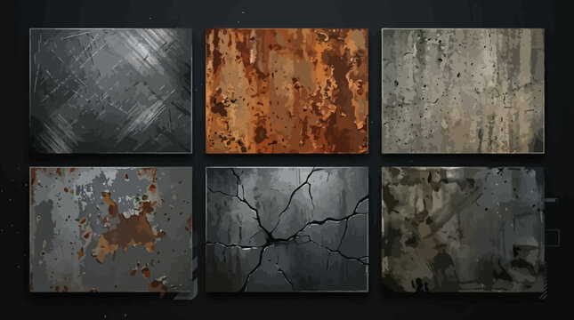 Collection of old metal surface textures.