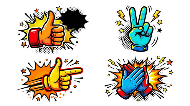 Colorful Hand Gestures and Signs.
