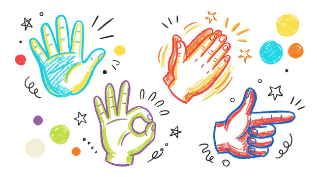 Hands with various gestures and colors.