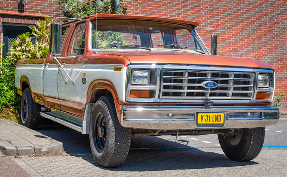 Maarn, The Netherlands, 25.05.2026, Ford F350 Crew Cab from 1984, classic american pickup truck parked in the street