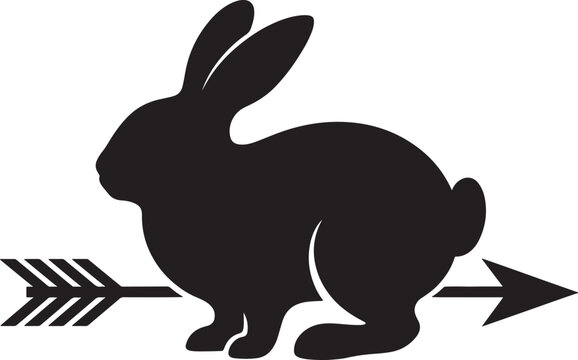 Black silhouette of a rabbit sitting on a rustic arrow vector illustration