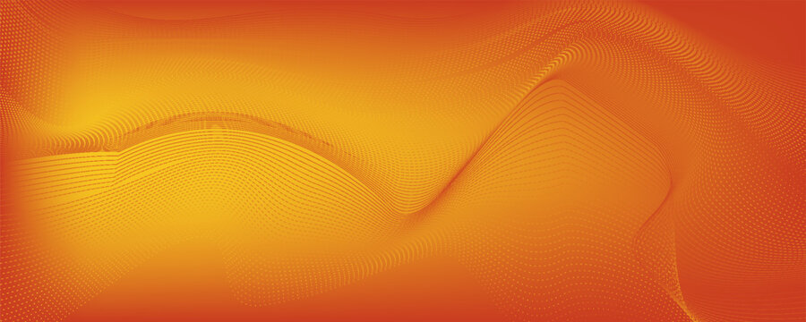 Abstract dot orange color wave pattern screen led light gradient texture background. Technology big data digital concept. 3d rendering.Print
