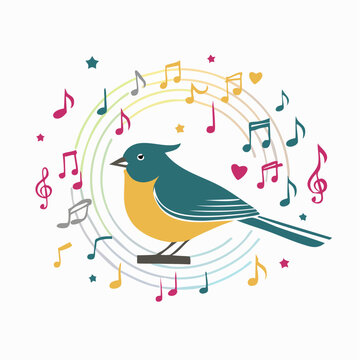 Illustration of a singing bird with musical notes