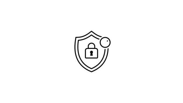 Animated shield icon with a lock and confirmation checkmark. Protection and security. Motion graphic animation.