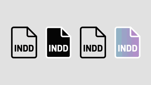 Set of four different style indd file icons with document corner fold