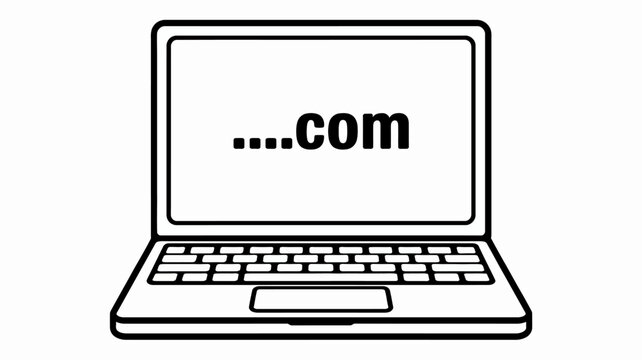 Minimalist laptop displaying dots and com domain on screen