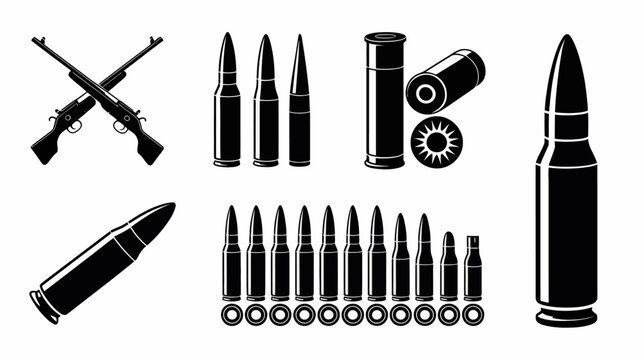 Assorted black and white ammunition and rifles illustration