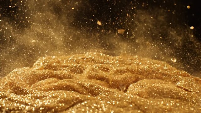 Explosion of Golden Grains and Dust Particles in Slow Motion.