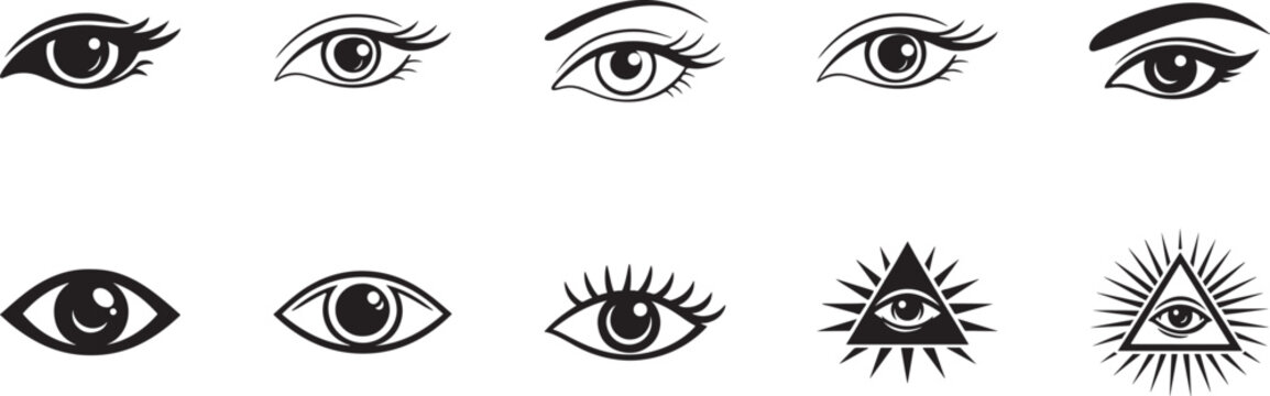 Eye icon set silhouette vector collection, minimalist vision symbols design.